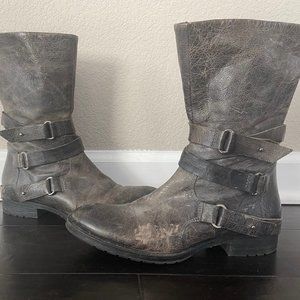 VERA WANG LAVENDER Italian Leather Gray Side Zip Belted Biker Boots Size 6.5